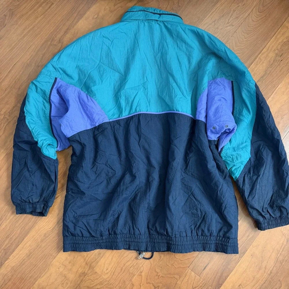 Vintage Adidas Half Zip Windbreaker XL Teal Purple 80s 90s Trefoil Jacket Y2K